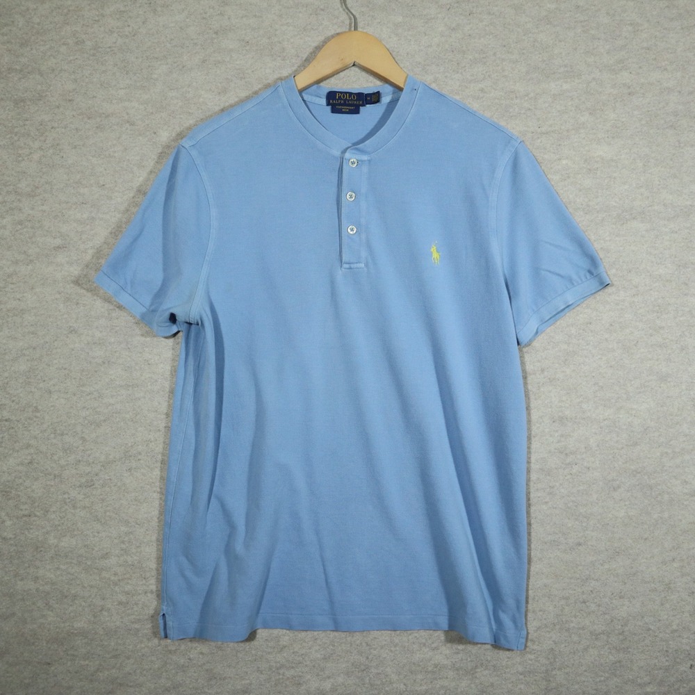 Polo Ralph Lauren Henley Shirt Mens Medium Blue Featherweight Mesh Short Sleeve